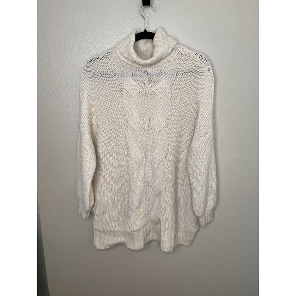 Aerie Womens Turtleneck Cream Cable Knit Sweater Size L Soft Warm Chic Winter - Picture 1 of 7